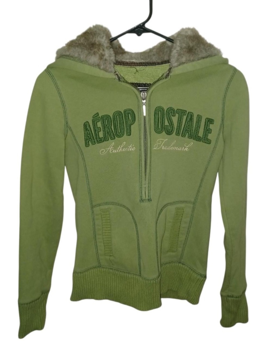 aeropostale green fur hoodie jacket